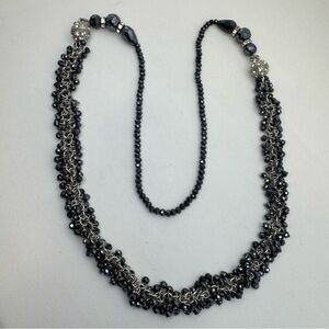 Talbots Gunmetal Gray Beaded 2 Piece Layered Necklace Set Bold Statement Sparkle